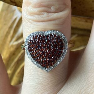 Natural Red Garnet Sterling Silver Heart Ring Size 6